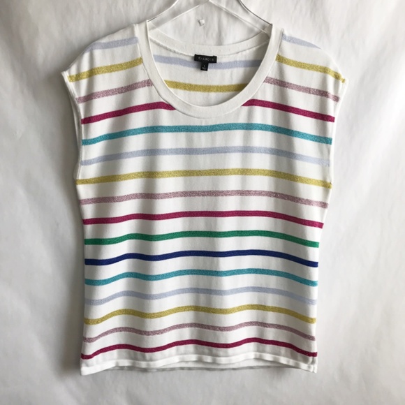 Talbots Cap-Sleeve Metallic Stripe Sweater Size L Cotton Blend Scoop Neck - Picture 6 of 8